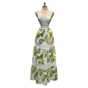 Vestido Blanco Con Hojas