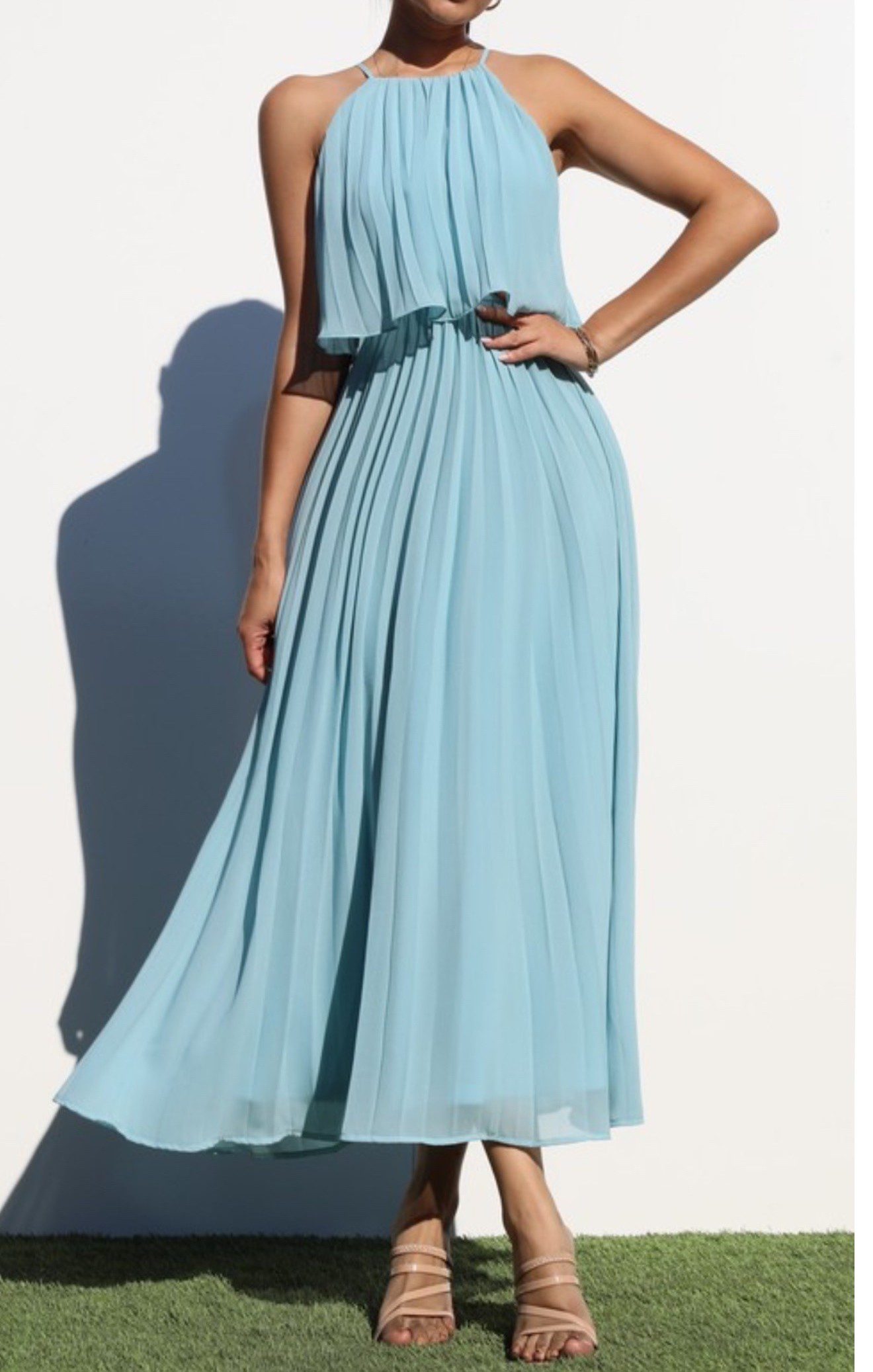 Vestido Azul Pastel Plisado - Image 4