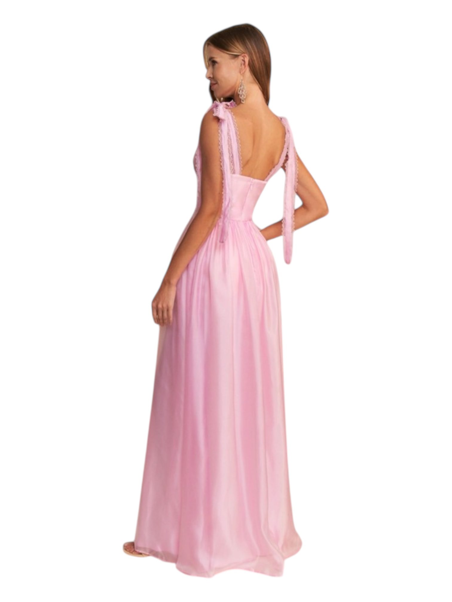 Vestido Largo Rosa Con Abertura - Image 3