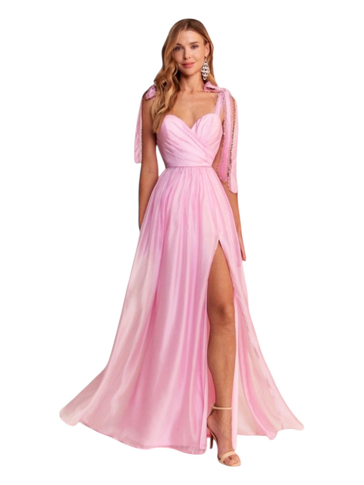 Vestido Largo Rosa Con Abertura - Image 2