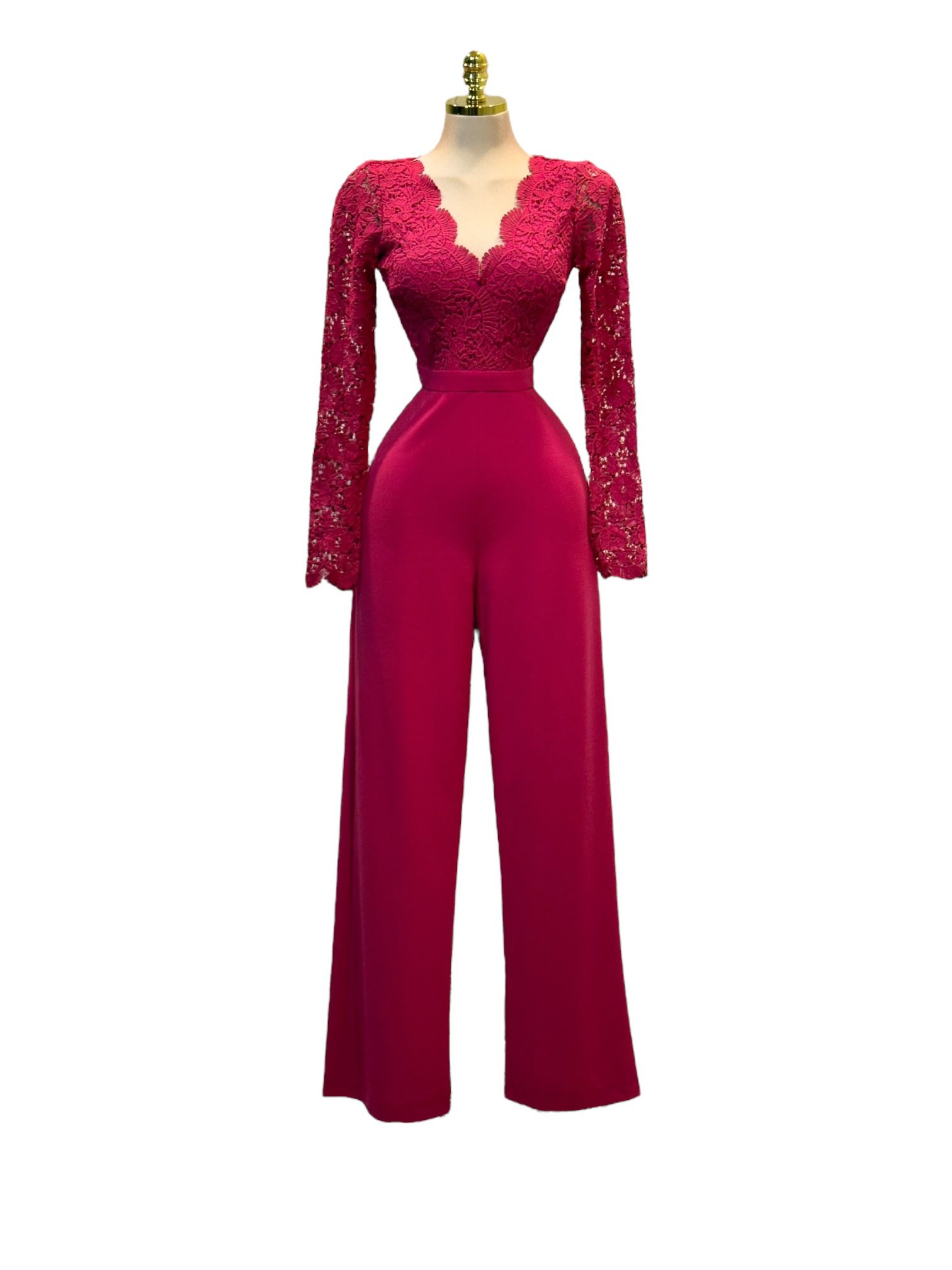 Palazzo Fucsia Con Encaje y Manga Larga - Image 2