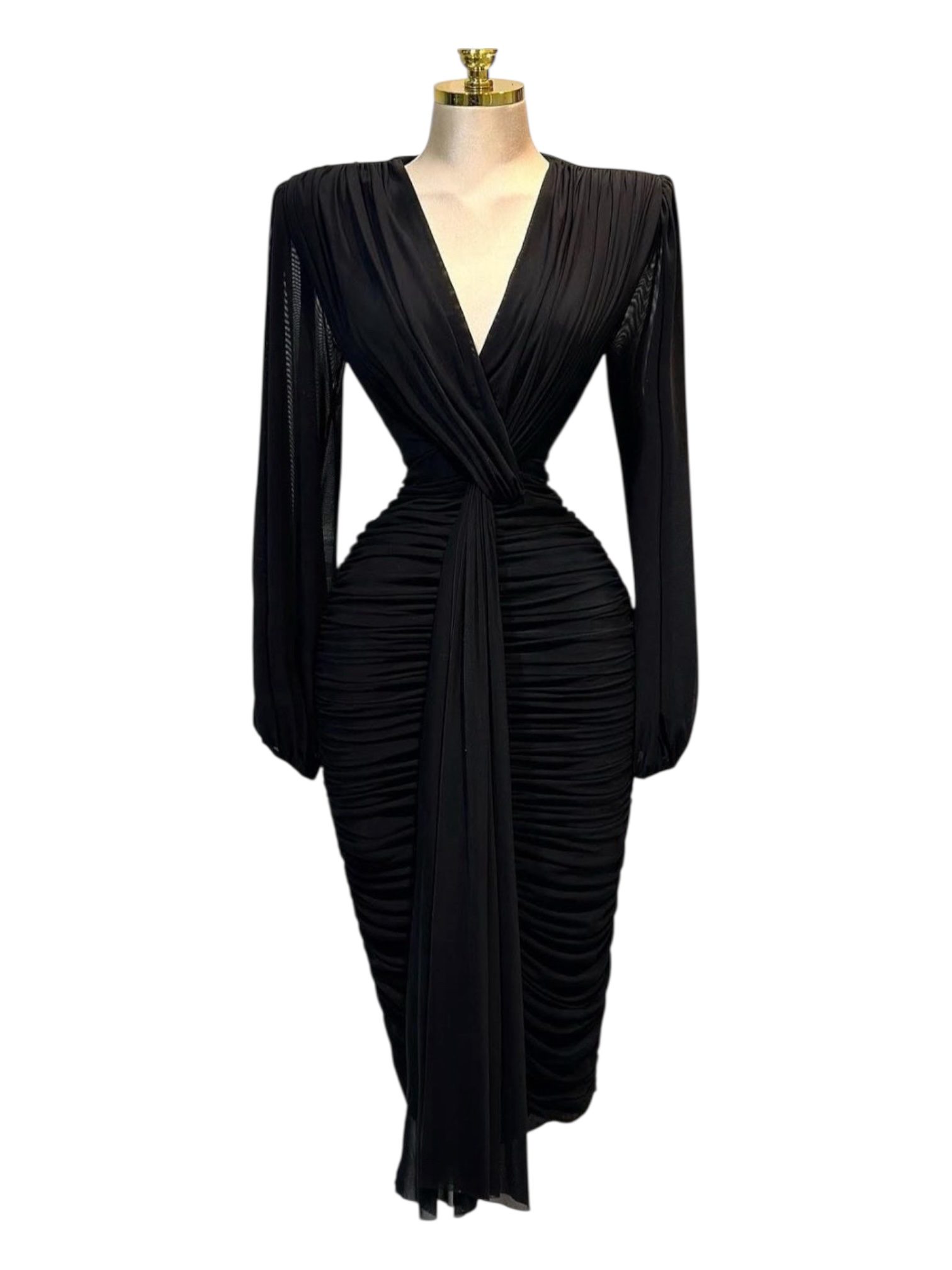 Vestido Negro De Licra Con Manga Larga - Image 2