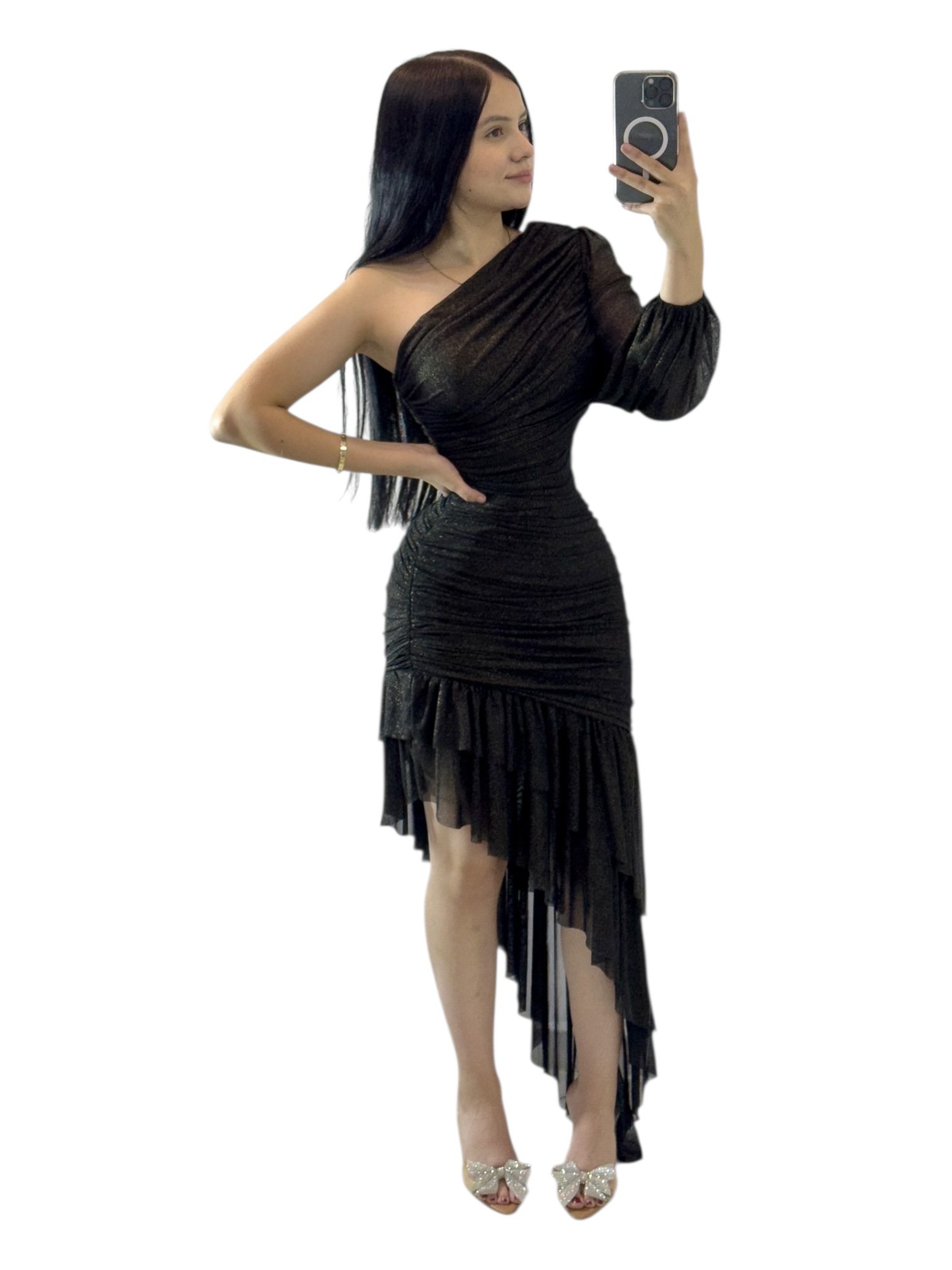 Vestido Negro De Una Manga - Image 3