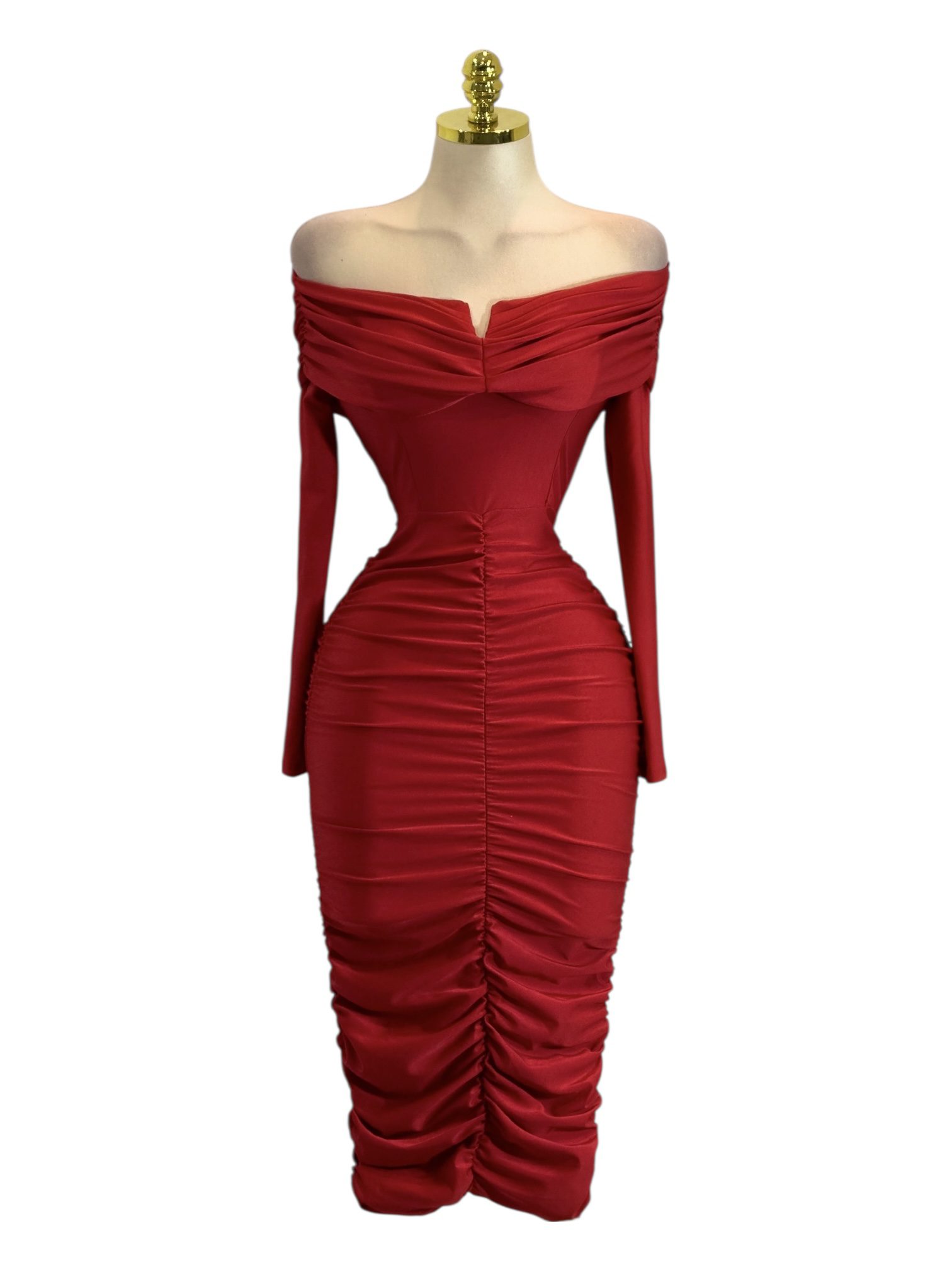 Vestido Rojo De Licra Con Mangas Largas - Image 2