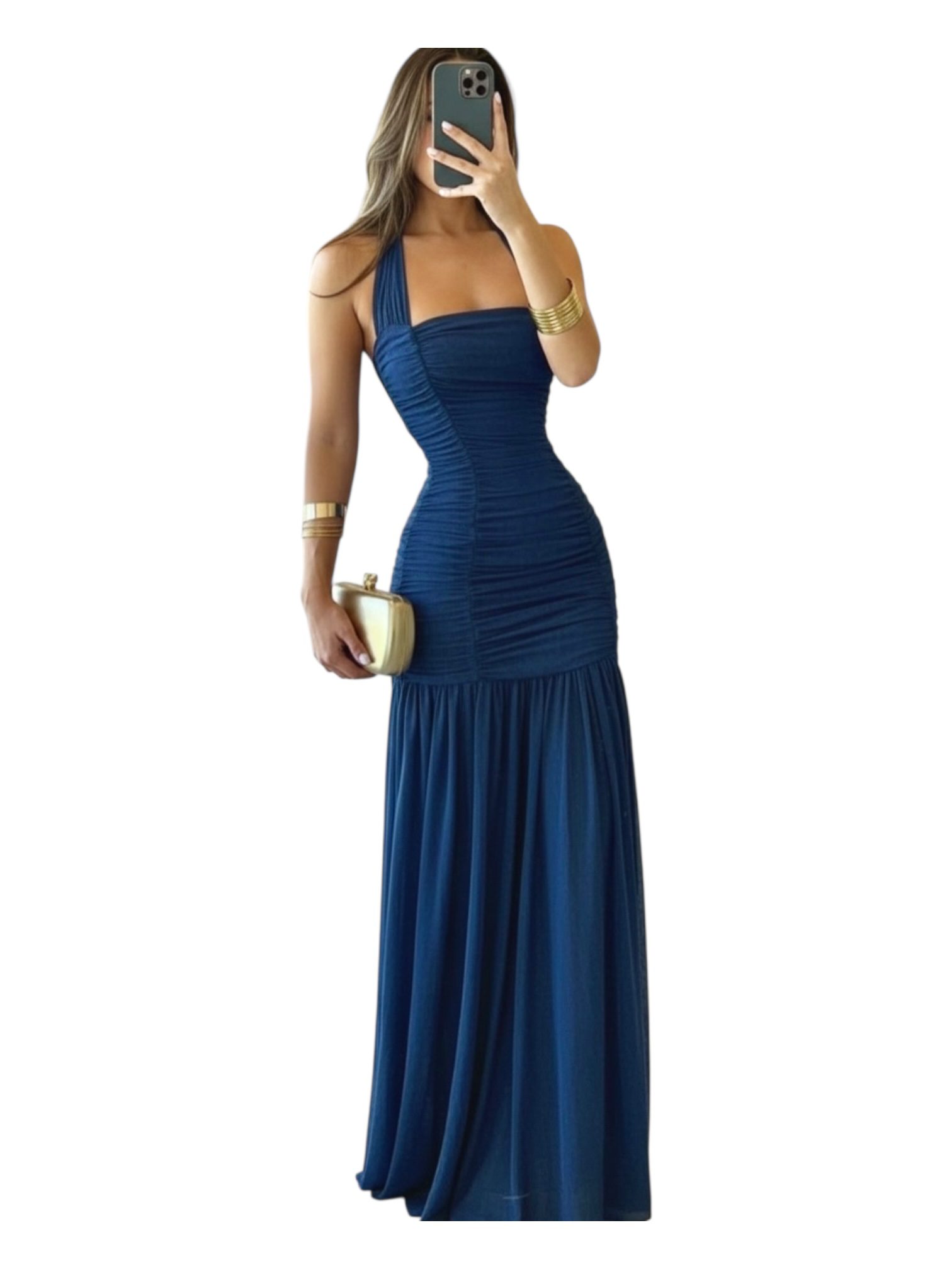 Vestido Azul Con Fruncido - Image 3