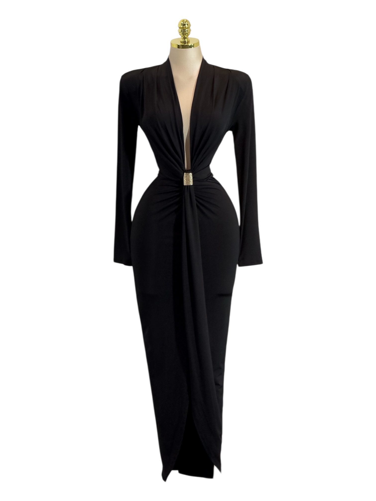 Vestido Negro De Licra Con Broche Dorado - Image 2