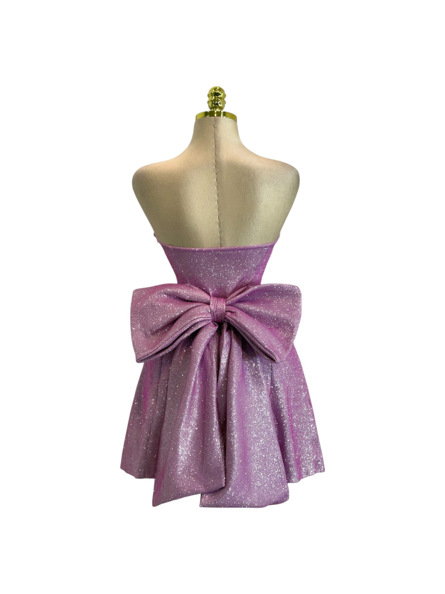 Vestido Corto Rosa Brillante Con Moño - Image 3