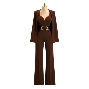 Palazzo Largo Café Con Escote Corazón Y Capa Integrada Con Cinturón