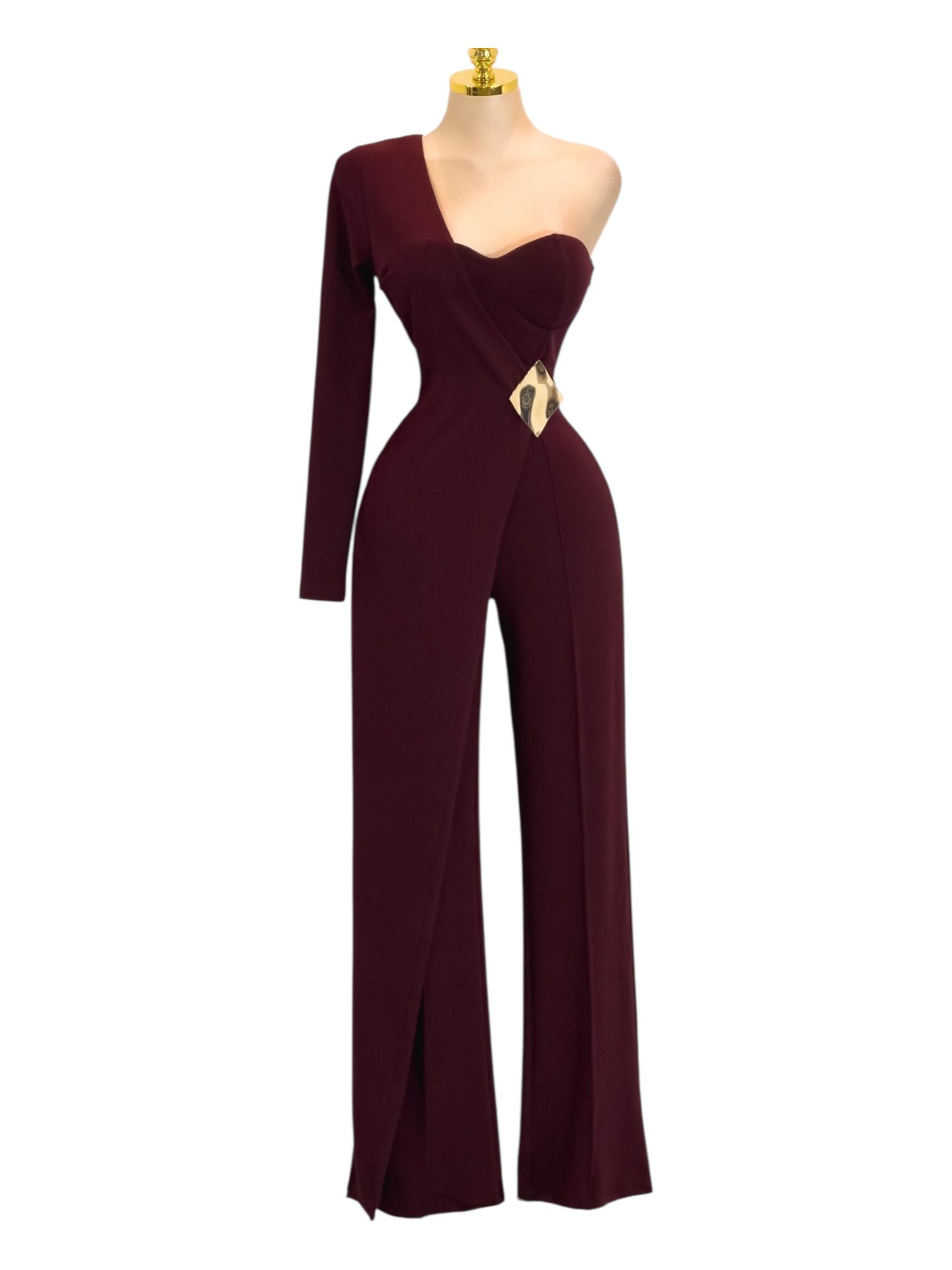 Palazzo Largo Vino Asimétrico De Un Hombro Con Detalle Metálico - Image 2