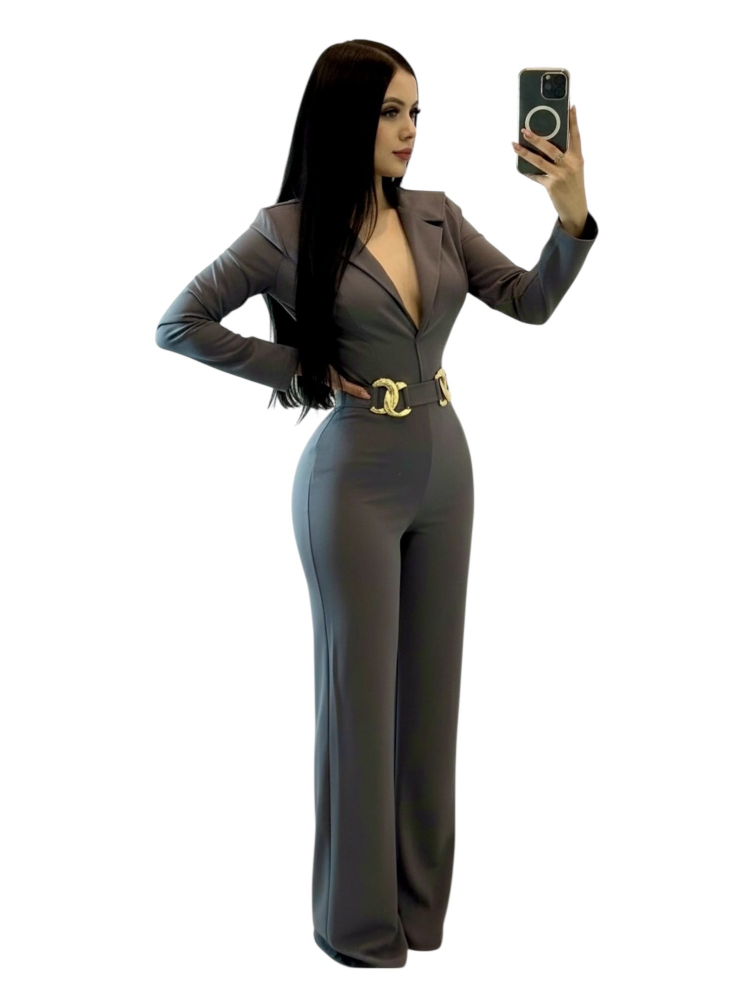 Palazzo Largo Negro Tipo Sastre Con Cinturón De Hebillas Doradas - Image 3