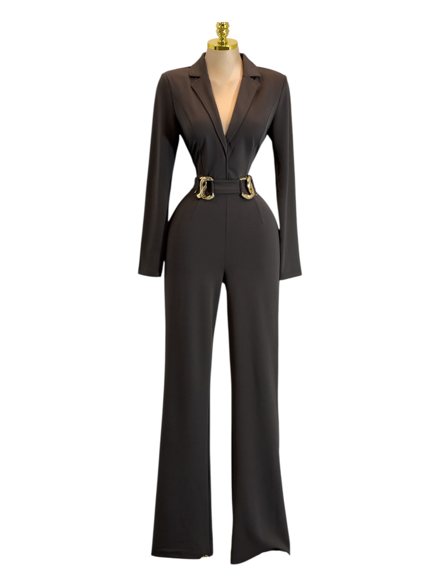 Palazzo Largo Negro Tipo Sastre Con Cinturón De Hebillas Doradas - Image 2