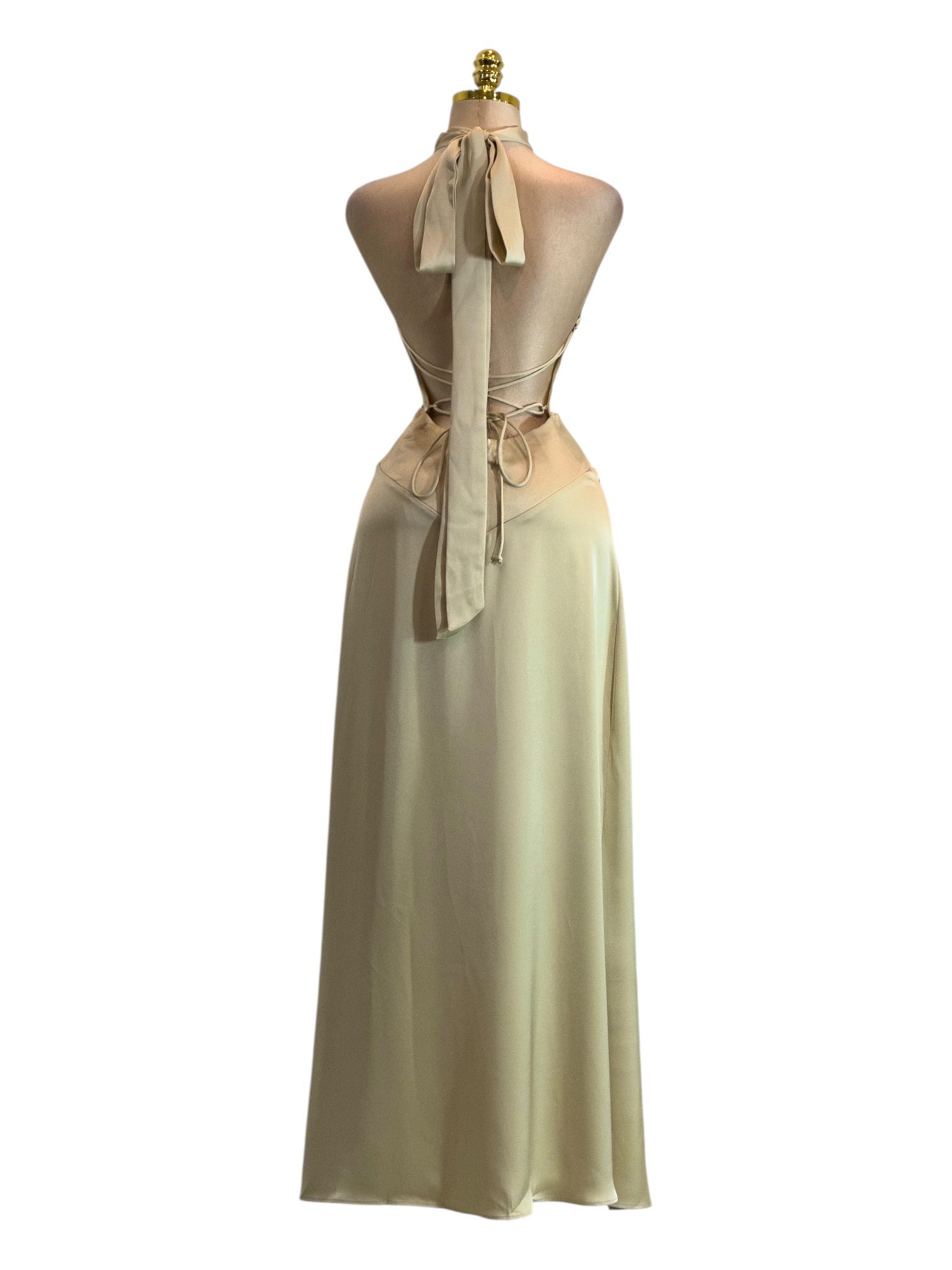 Vestido Largo Champagne Con Cuello Alto - Image 4