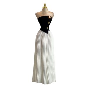 Palazzo Largo Bicolor Negro Y Blanco Strapless Con Falda Plisada