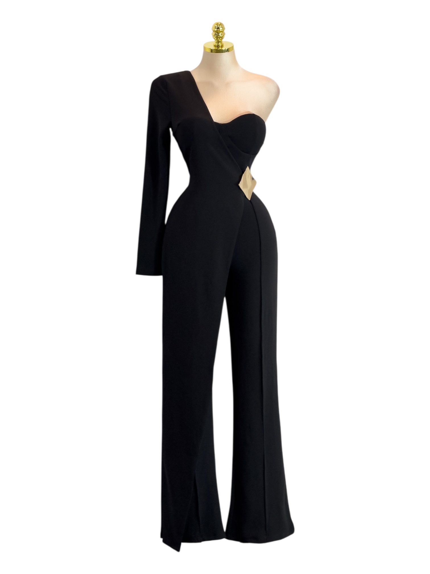 Palazzo Negro Asimétrico De Un Hombro - Image 2