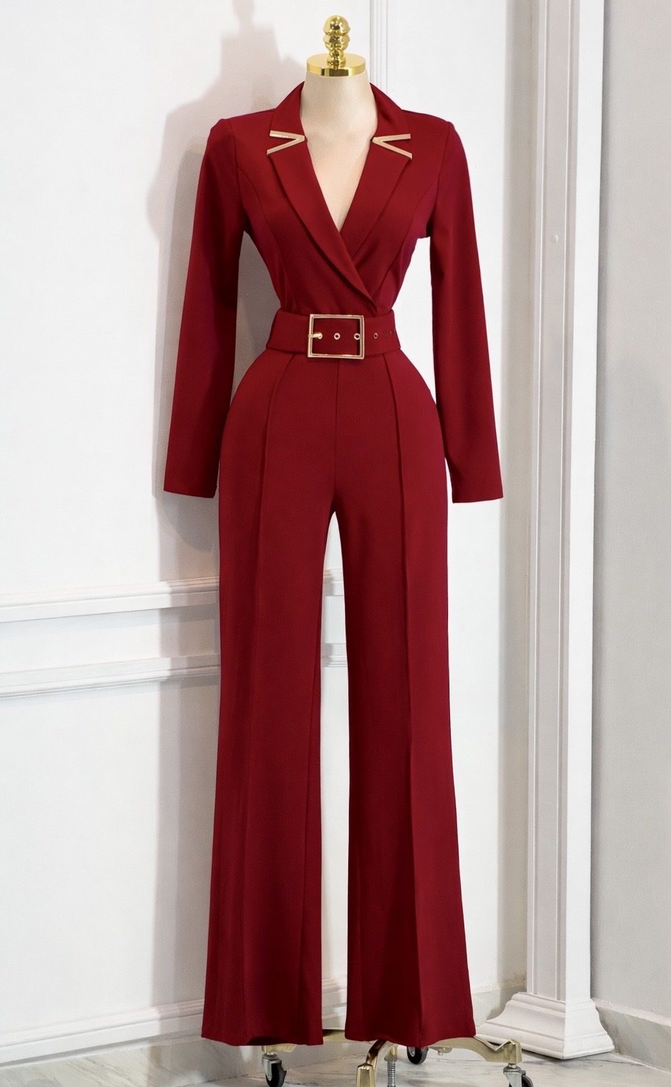 Palazzo Sastre Rojo Con Escote Cruzado Y Cinturón - Image 4