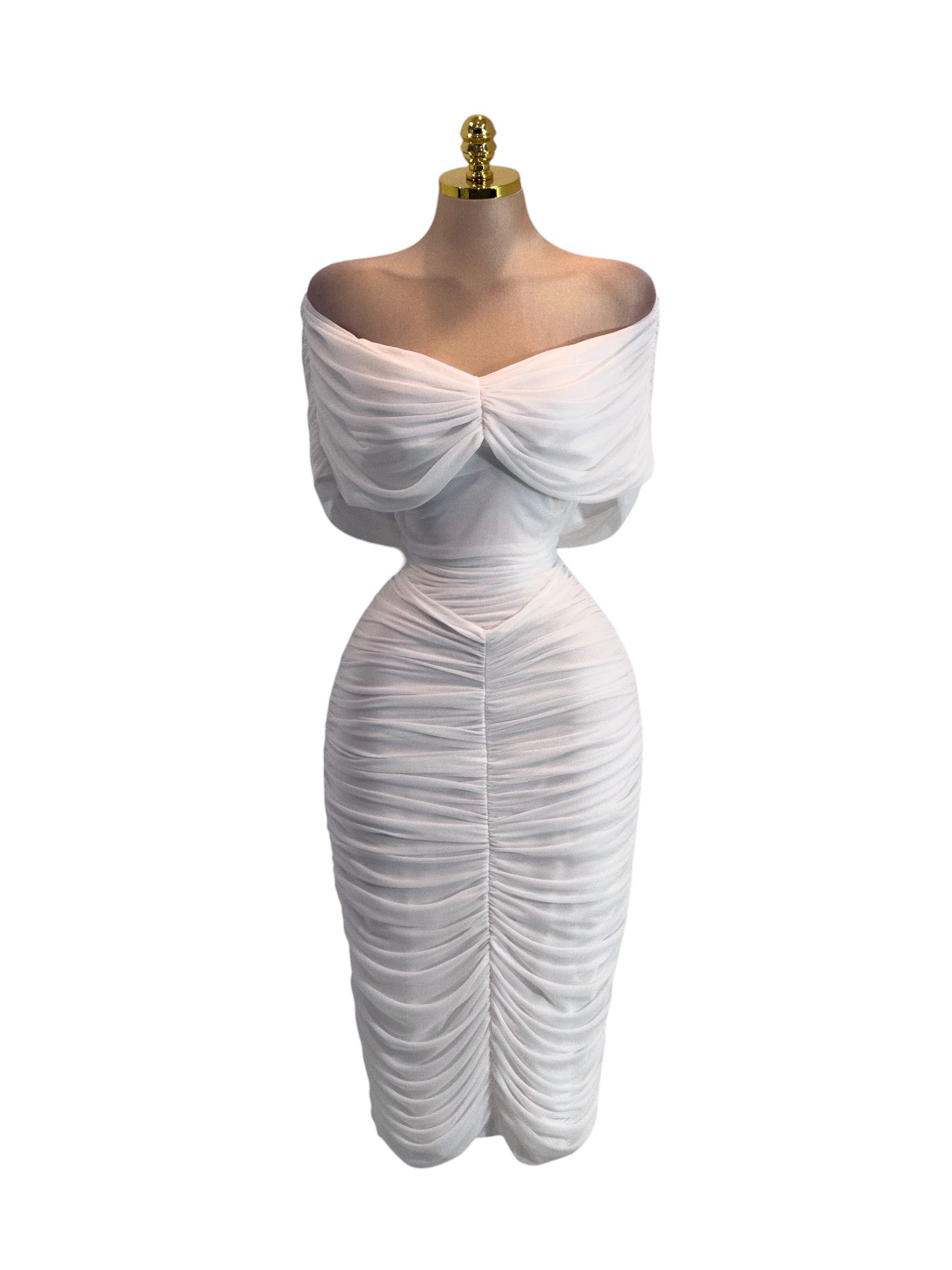 Vestido Blanco Midi Con Fruncido - Image 2