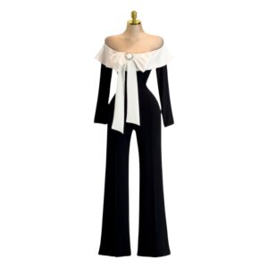 Palazzo Negro Con Moño Blanco Y Broche