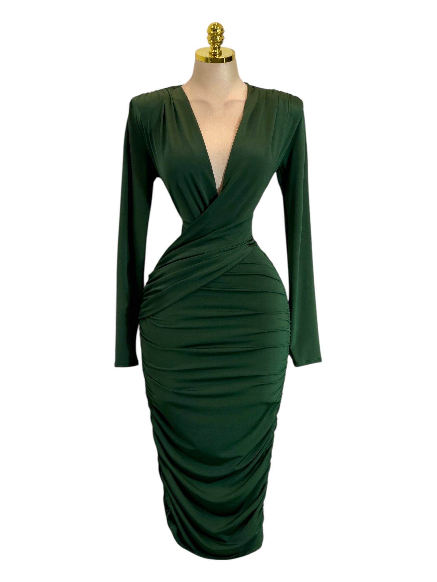 Vestido Midi Verde Con Manga Larga Y Drapeado Cruzado (copia) (copia) - Image 2