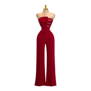 Palazzo Rojo Strapless Con Detalle De Herrajes Dorados