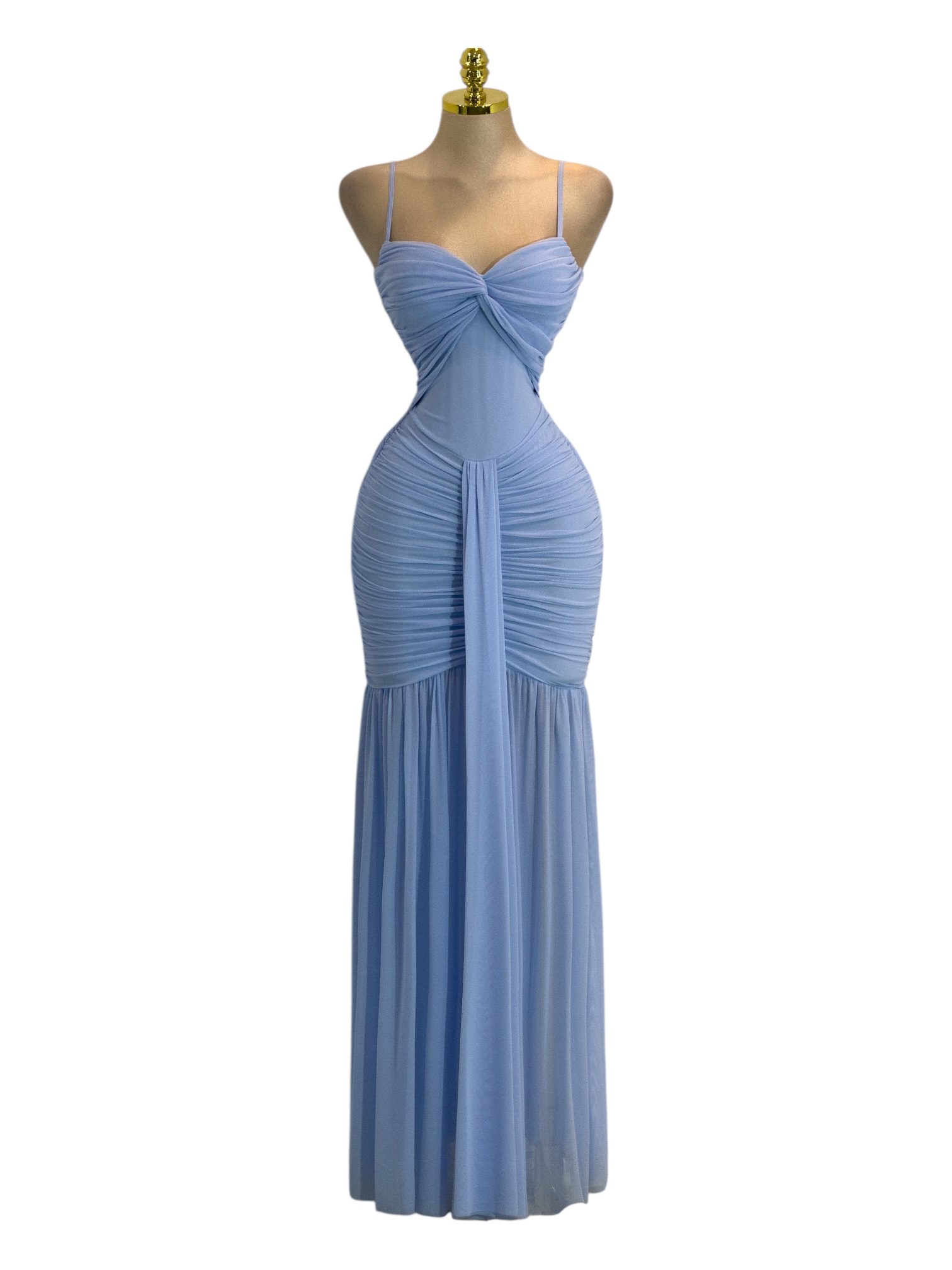Vestido Largo Azul Cielo Con Fruncido Central - Image 2