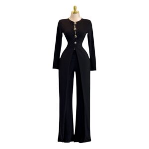 Palazzo Negro De Manga Larga Con Botones Decorativos