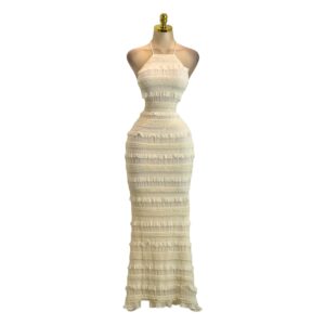 Vestido Crema Con Texturas Y Volantes