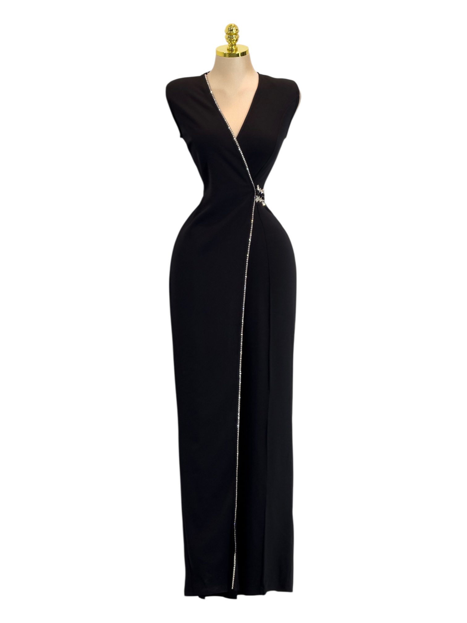 Palazzo Largo Negro Cruzado Con Aplicaciones Brillantes Laterales - Image 2