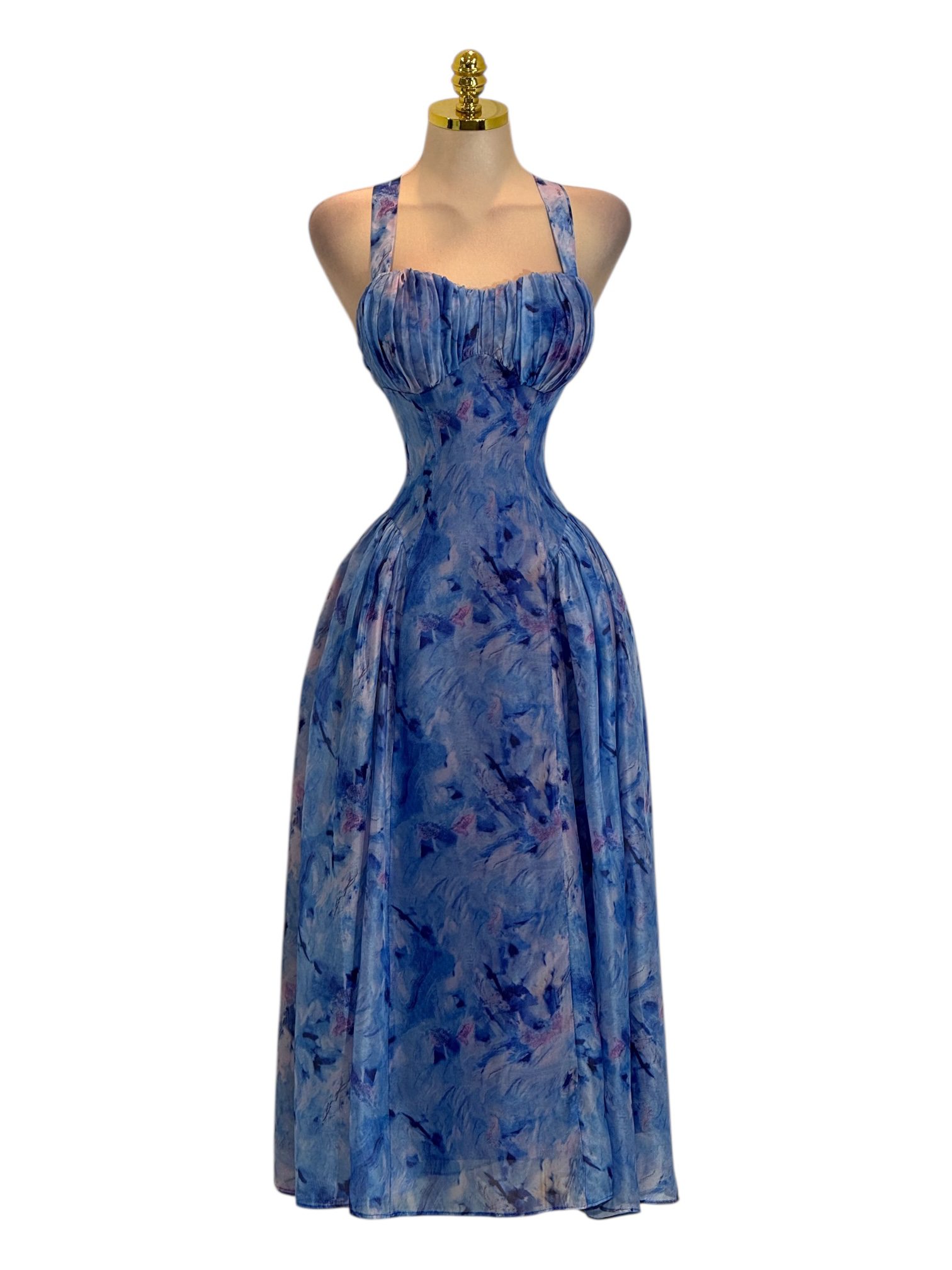 Vestido Azul Estampado Con Tirantes Anchos Y Falda Fluida - Image 2