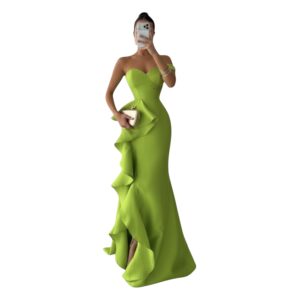 Vestido Verde Lima Strapless Con Olanes Laterales