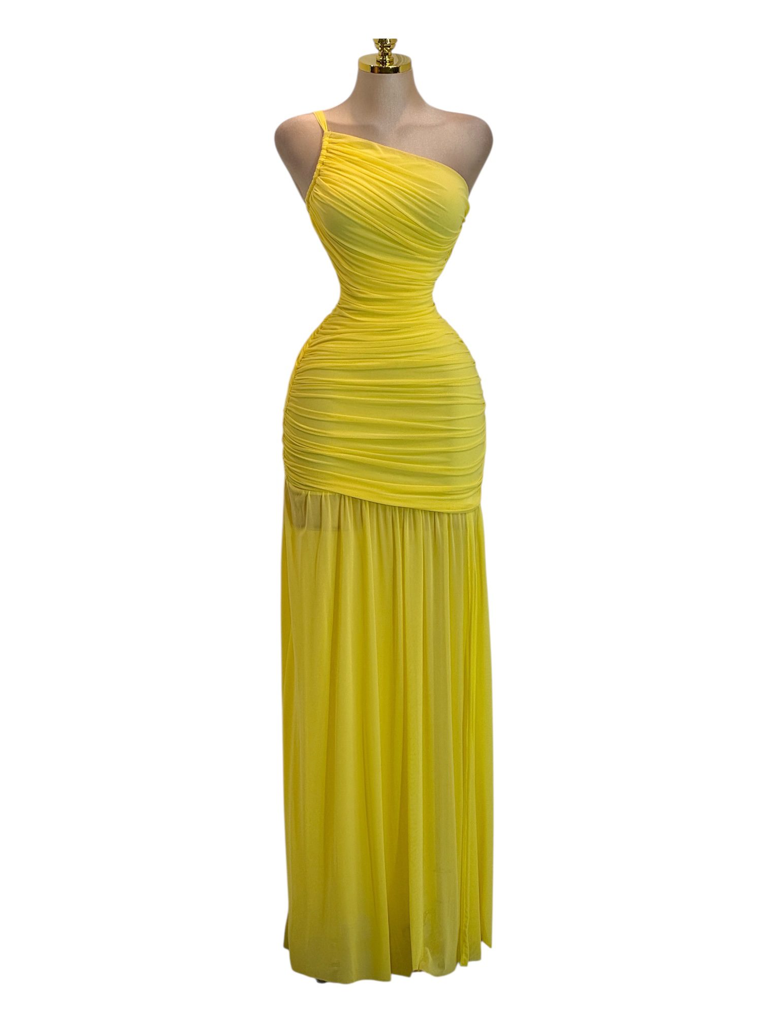 Vestido Largo Amarillo Con Drapeado Superior - Image 2