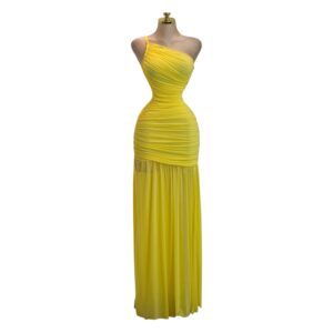 Vestido Largo Amarillo Con Drapeado Superior