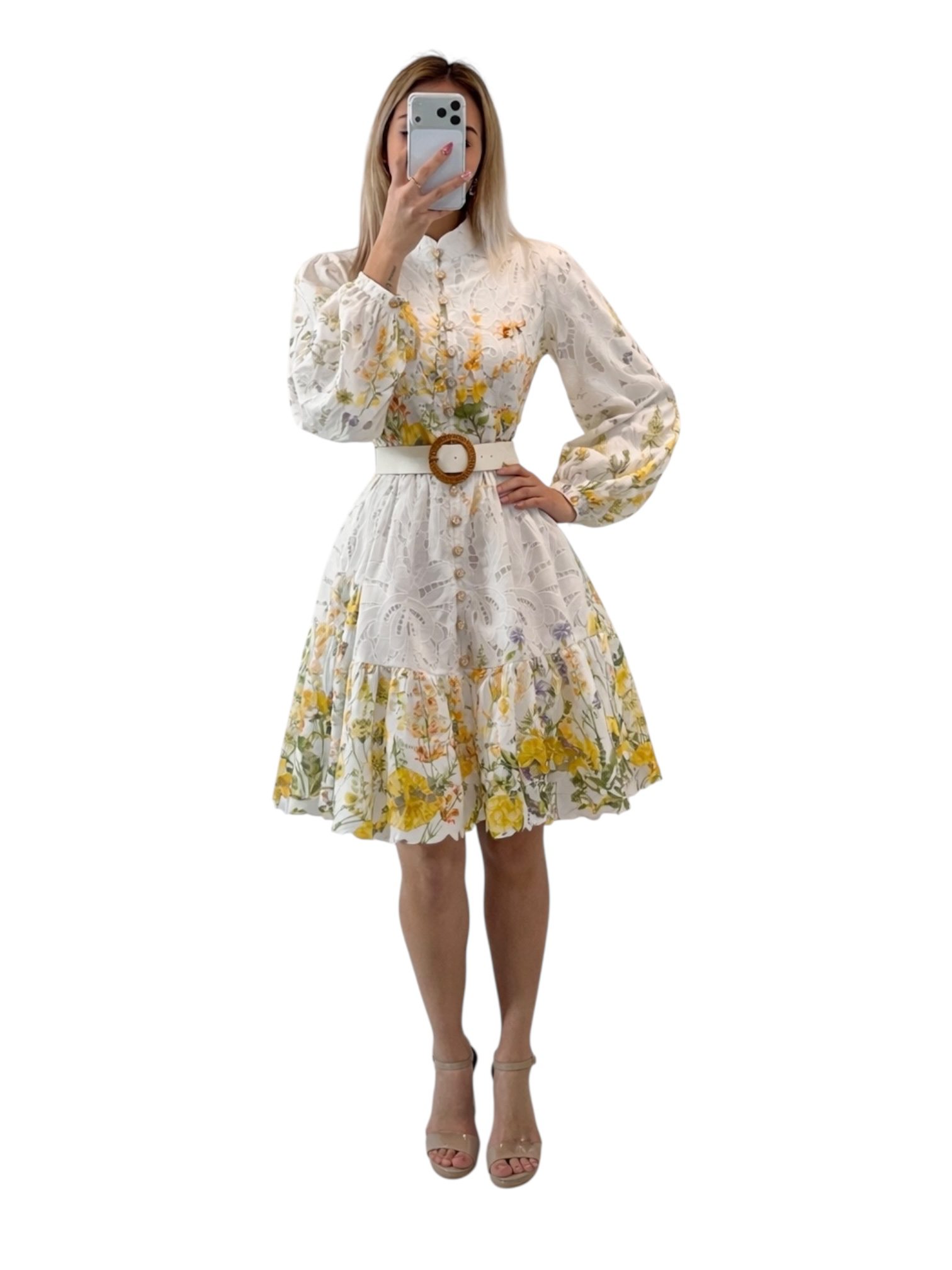 Vestido Blanco Floreadeo De Encaje - Image 3