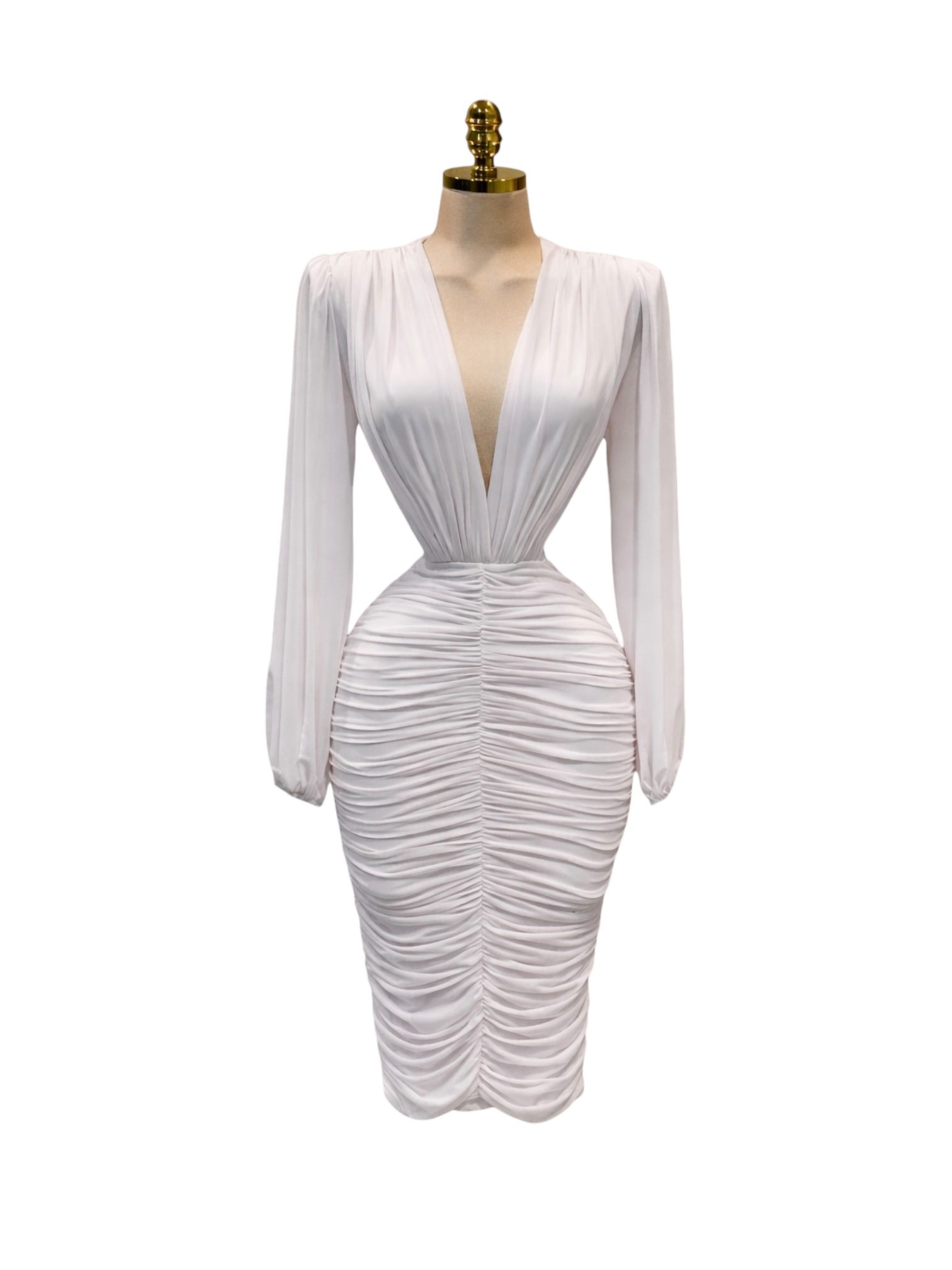 Vestido Blanco Drapeado Profundo - Image 2