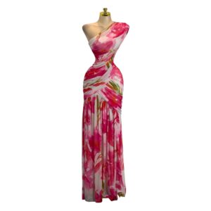 Vestido Floral Asimétrico Rosa Intenso