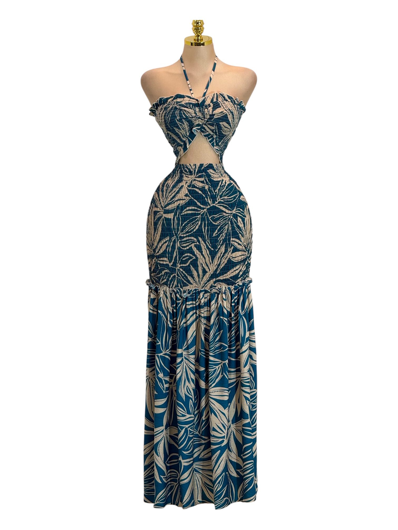 Vestido Azul Estampado Con Escote - Image 2