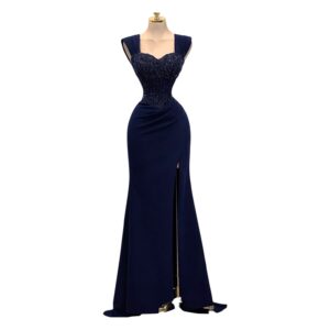 Vestido Azul Marino Con Corset Bordado De Pedrería