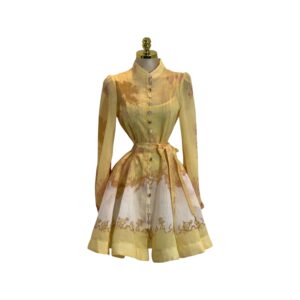 Vestido Corto Amarillo Pastel Con Cuello Alto