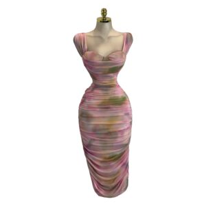 Vestido Multicolor De Gasa Con Tirantes Anchos Drapeado Ajustado