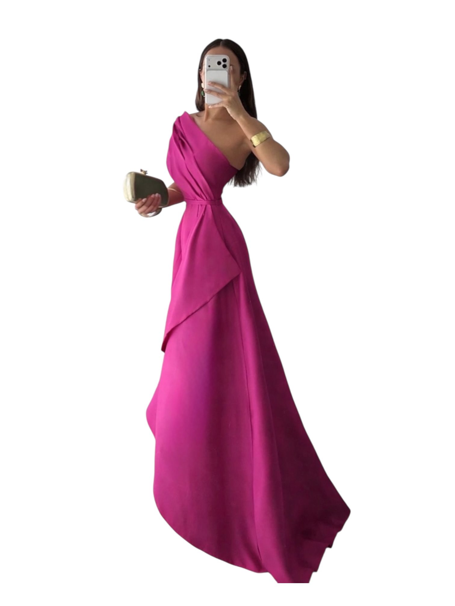 Vestido Fucsia De Un Hombro Con Falda Asimétrica - Image 3