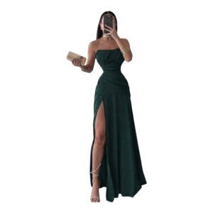 Vestido Verde Esmeralda Strapless Con Abertura Lateral