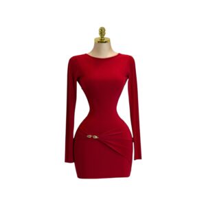 Vestido Rojo Ajustado Con Manga Larga