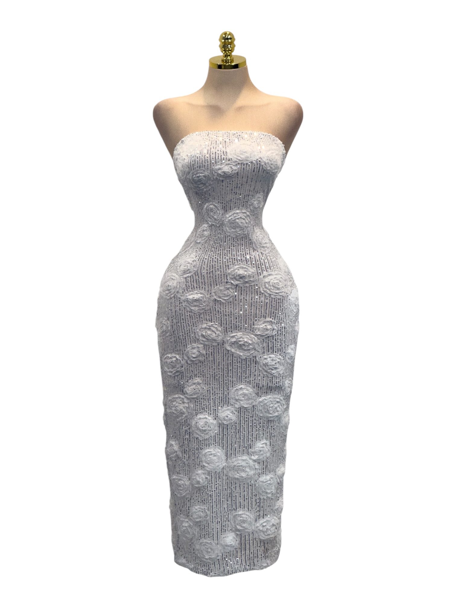 Vestido Blanco Aperlado Strapless Con Aplicaciones Florales En Relieve - Image 2