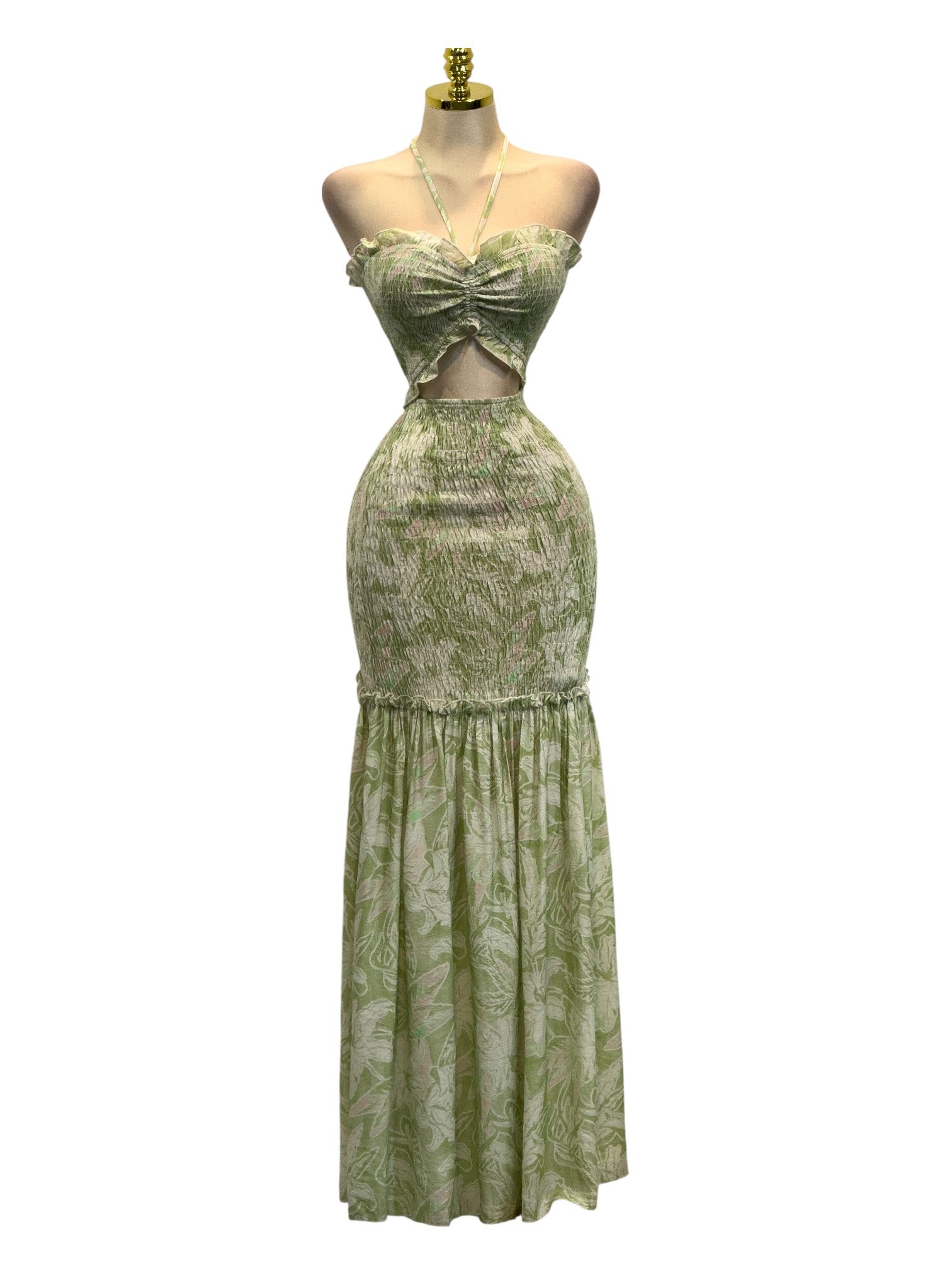 Vestido Verde Texturizado Y Falda Vaporosa - Image 2