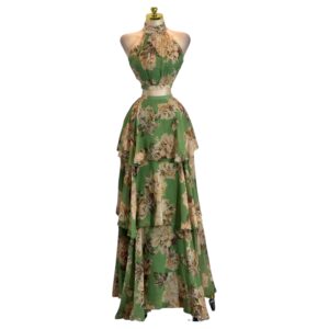 Conjunto Verde Floral Con Falda En Capas