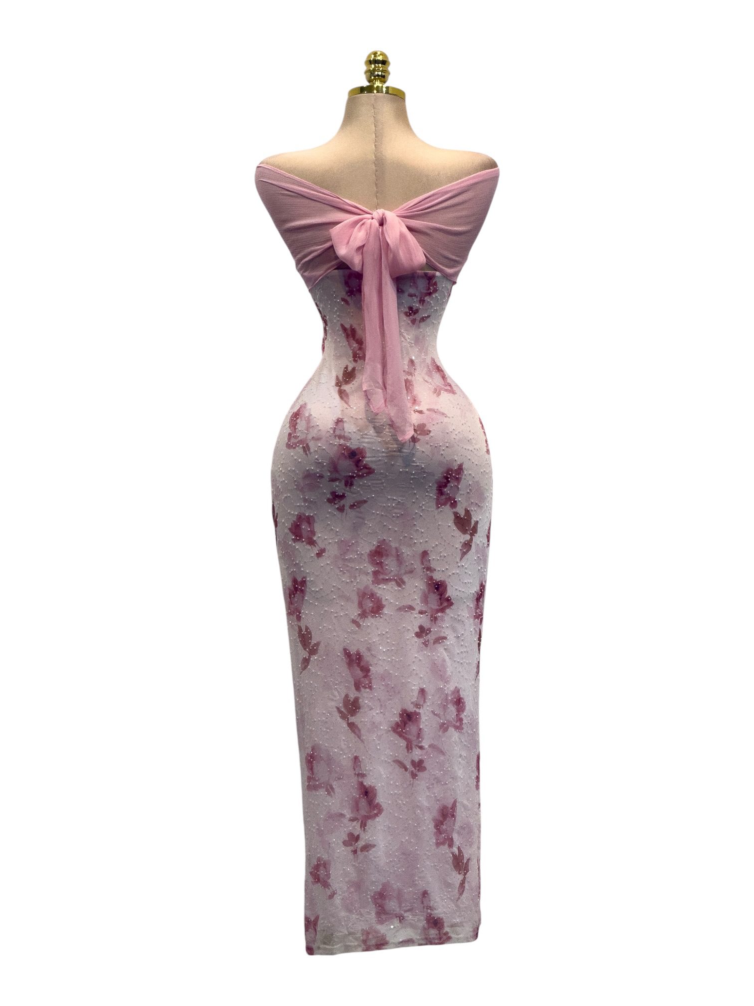 Vestido Rosa Floral Con Escote Cruzado Y Textura Bordada - Image 3