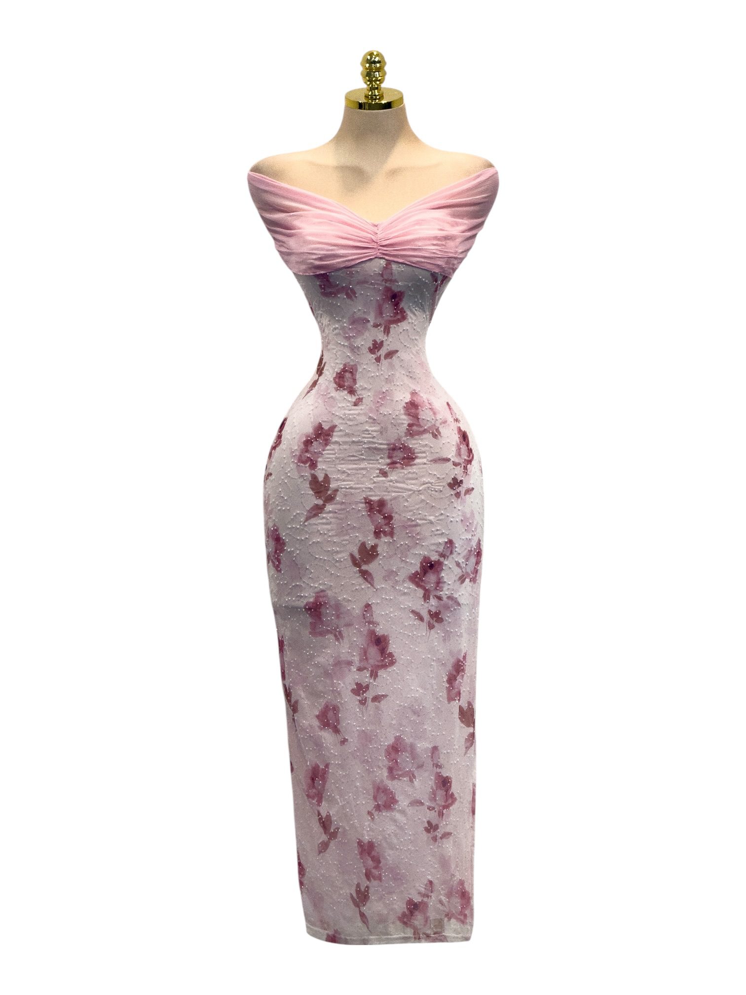 Vestido Rosa Floral Con Escote Cruzado Y Textura Bordada - Image 2