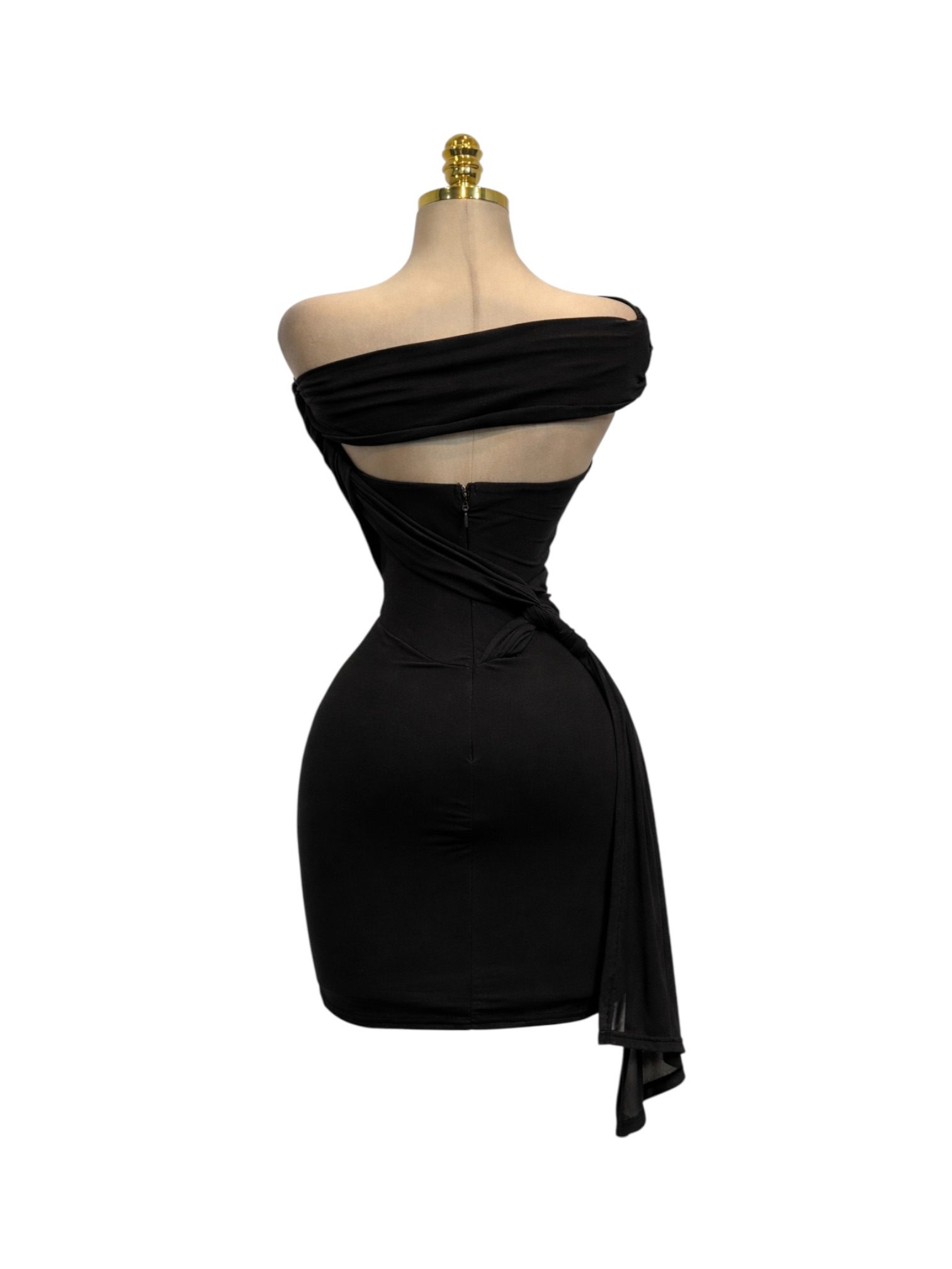 Vestido Negro Con Escote Corazón Y Banda Asimétrica Transparente - Image 3