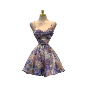 Vestido Floral Lila Con Escote Cruzado