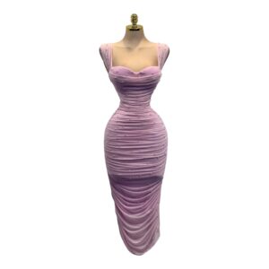 Vestido Midi Rosa Con Perlas