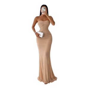 Vestido Nude Strapless Con Fruncido Elegante